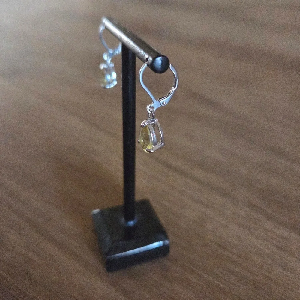 Pale Citrine Teardrop Dangle Earrings Silver Leverback Pear Cut‎ Faceted Stone